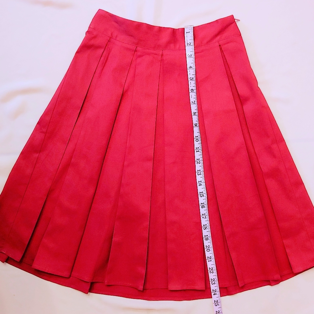 High-Waisted Red Pleated Midi Skirt